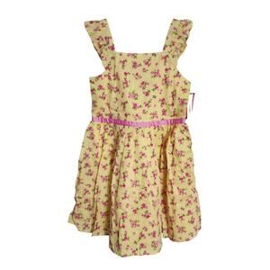Zunie Yellow Floral Button Back Dress, Girls 14/16, NWT